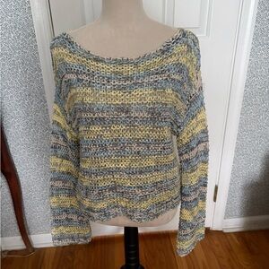 Lush Blue, Yellow, and Gray Striped Sweater